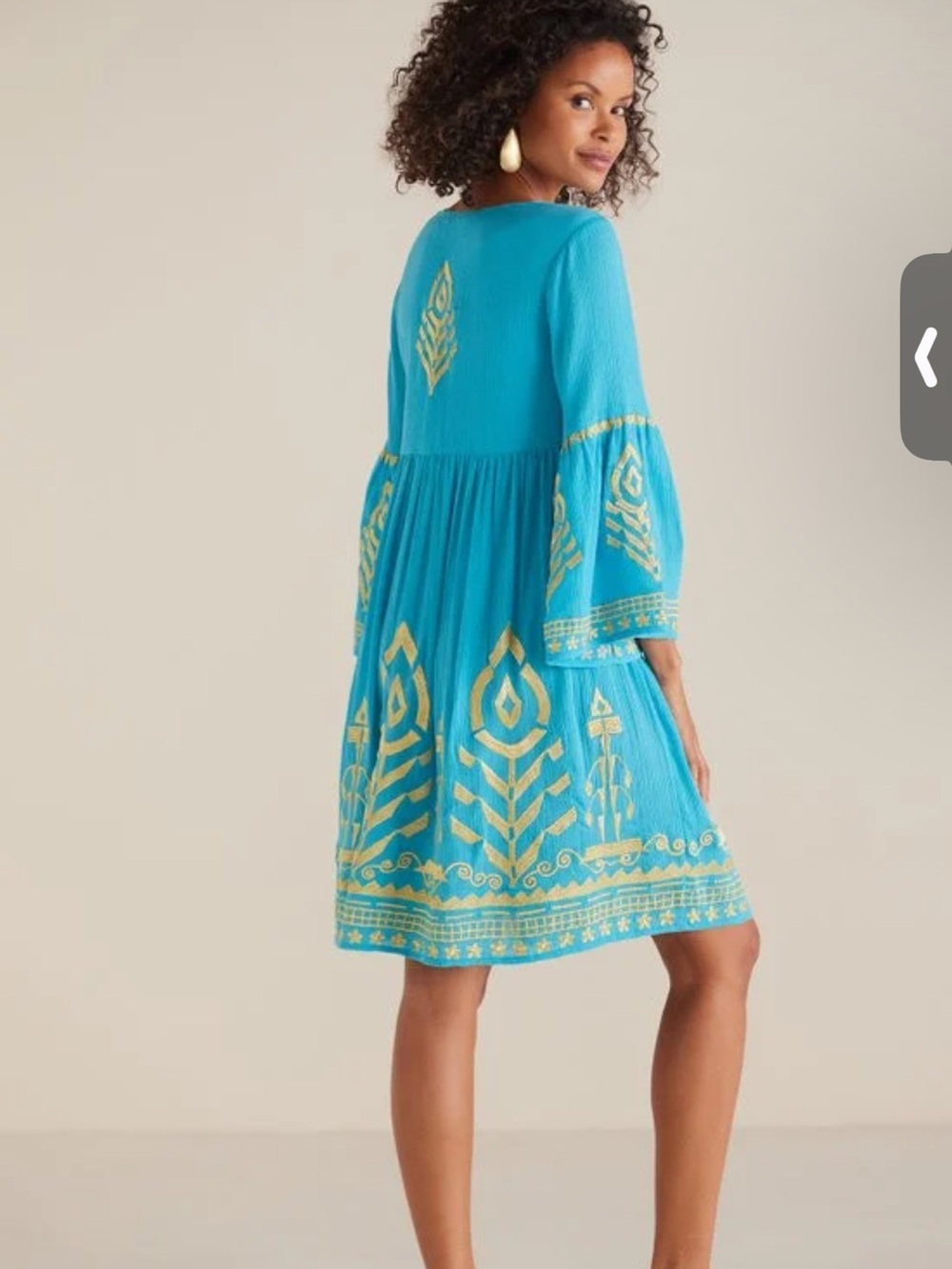 Soft Surroundings Zaneta Turquoise Gold Embroidered Gauze Dress Oversized M - Picture 4 of 6